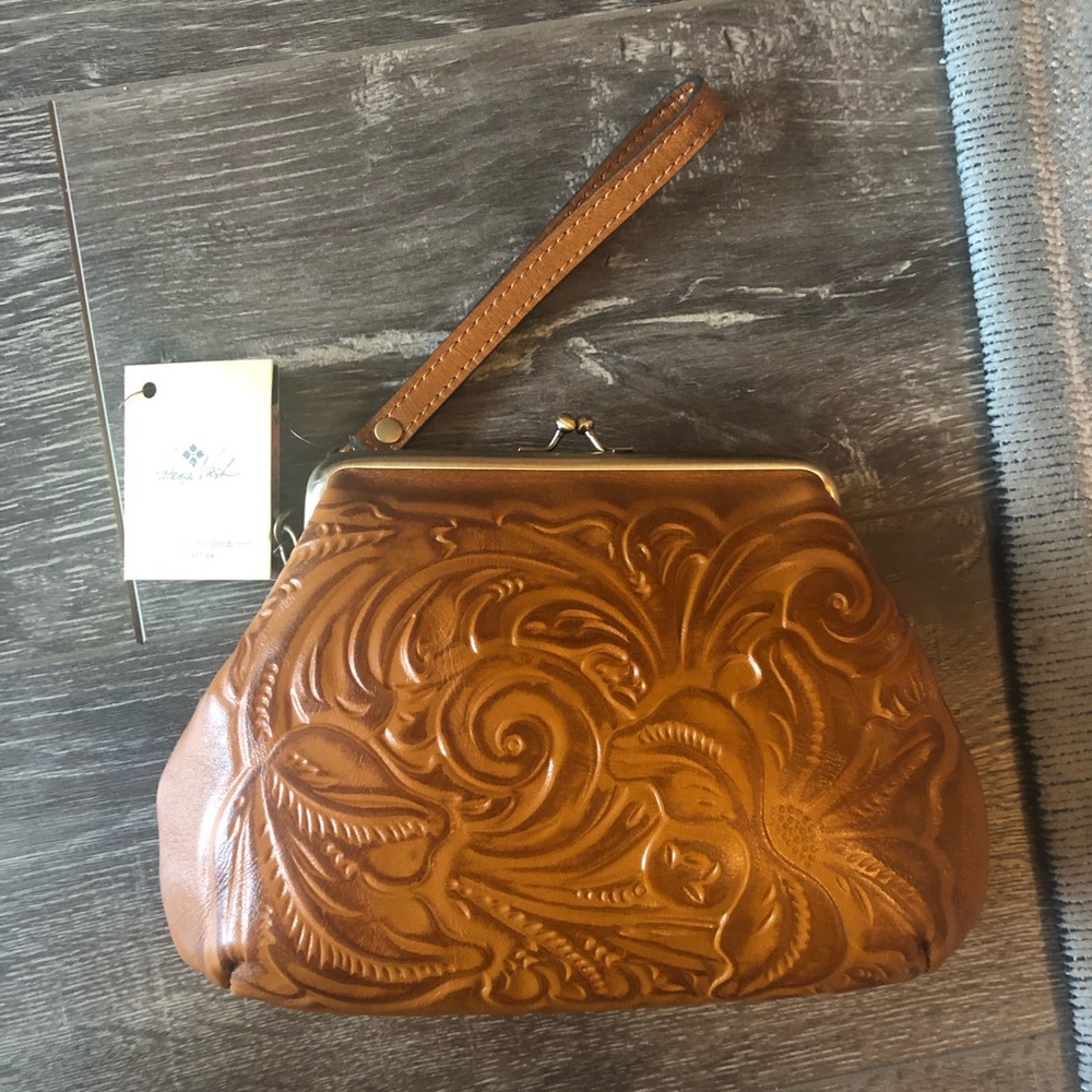 Patricia Nash Savena Leather Wristlet in Gold
